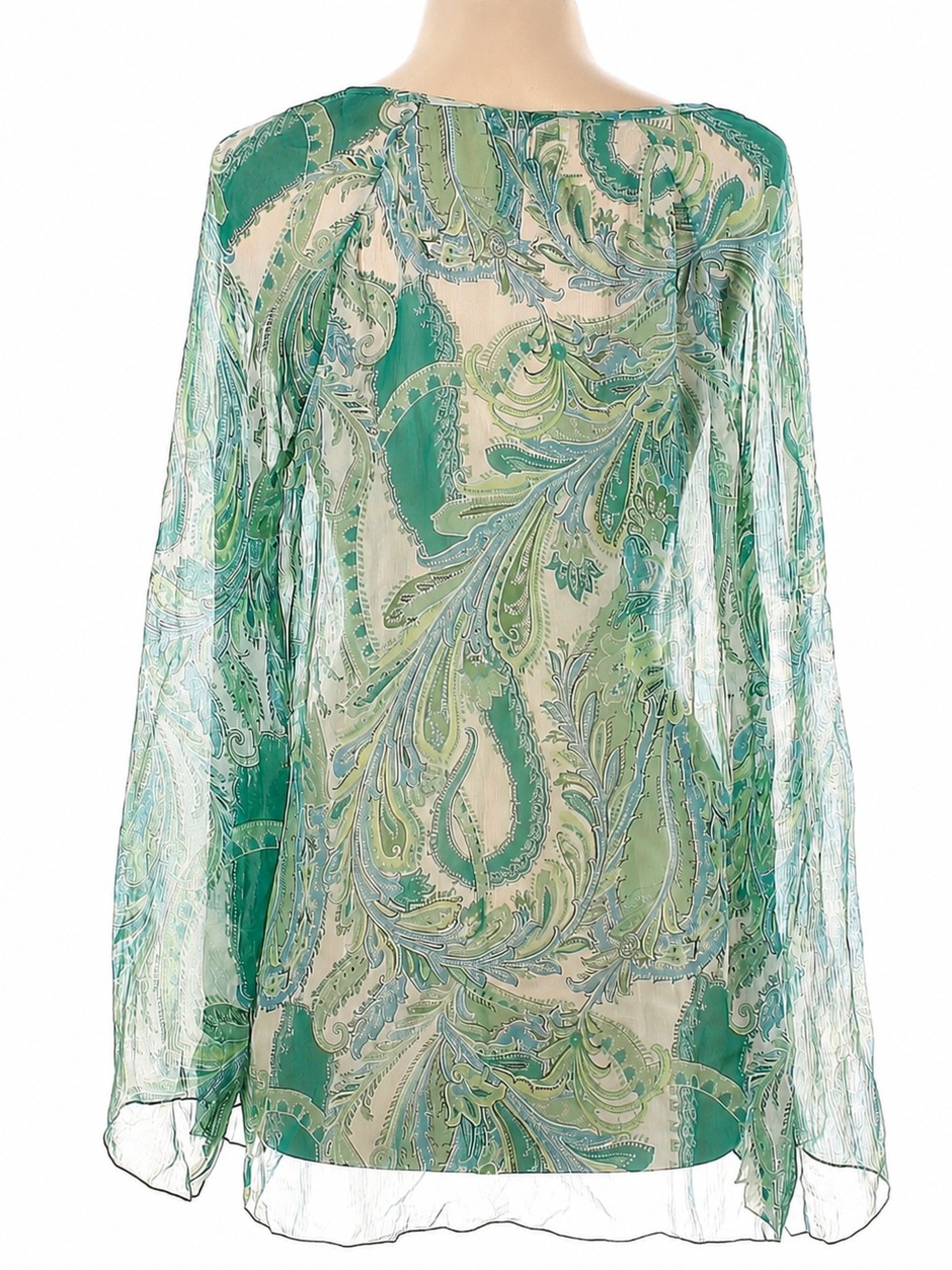 Coldwater Creek 100% Silk Aqua/Turquoise Sheer Blouse - Picture 2 of 2